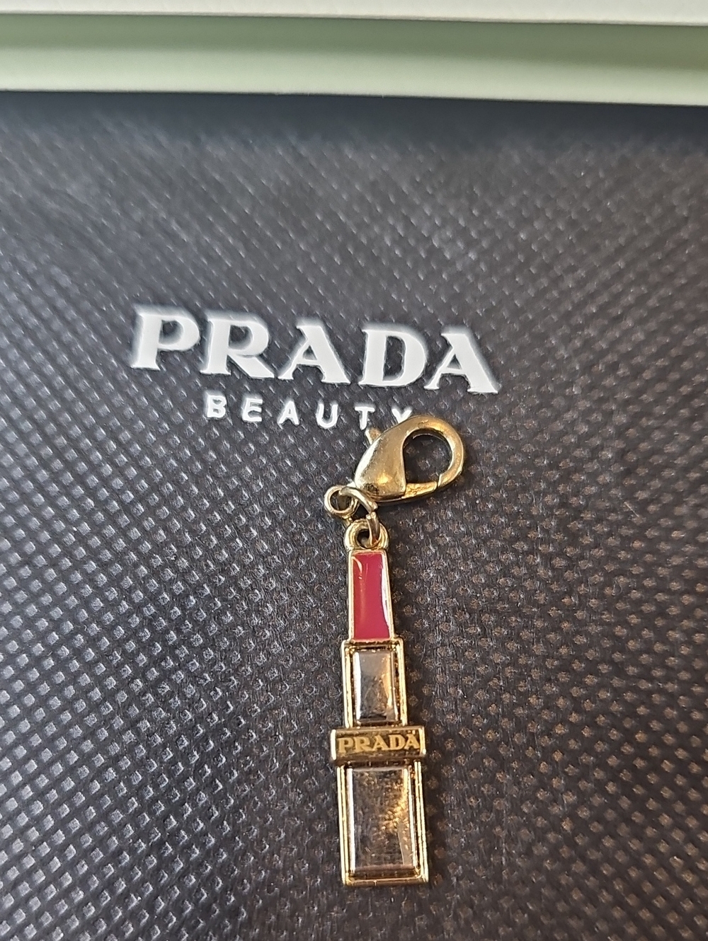Prada Gold/Silver-Tone Lipstick Charm with Red Enamel